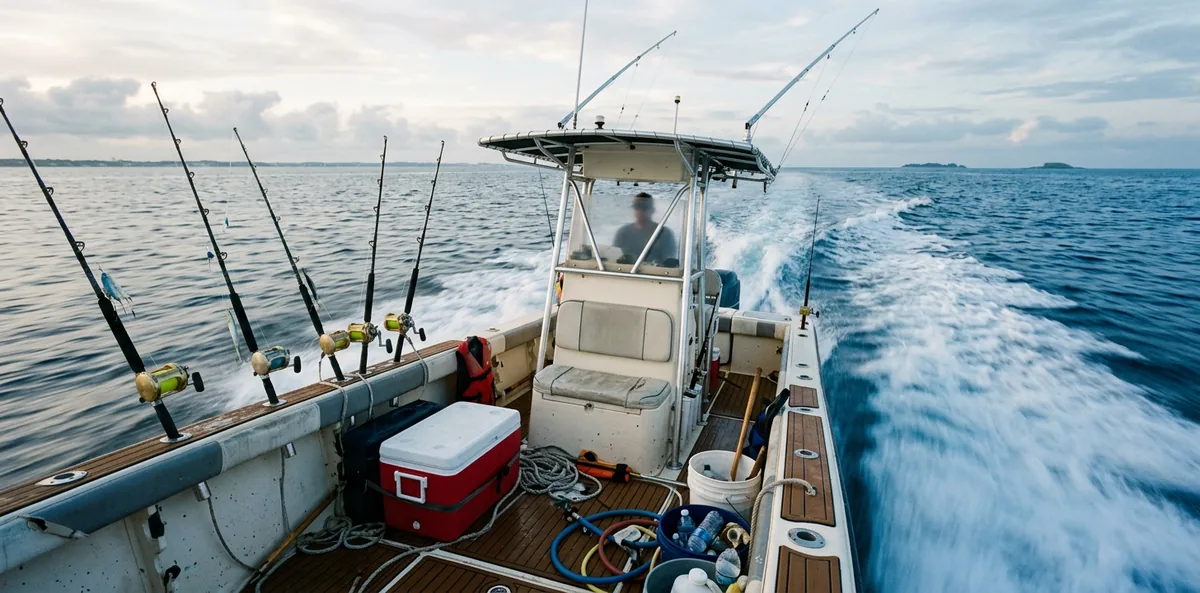 Offshore-Angeln — Mittel-distanziertes Blauwasser-Fischen — zwischen Inshore und Hochsee. 5–25 Seemeilen, Mixed Bag aus Pelagischen + Strukturfischen.